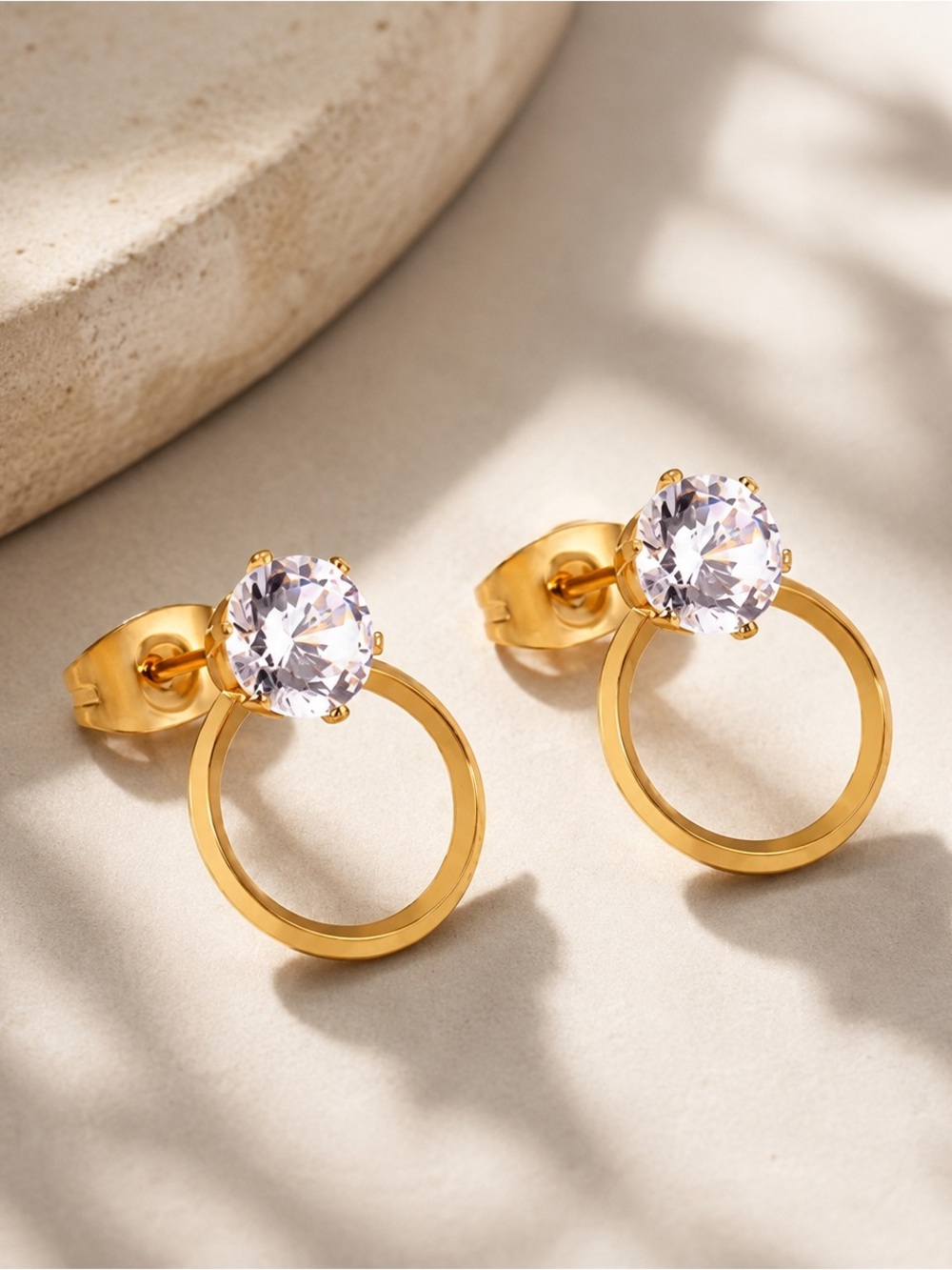 18k Gold Plated Hoop stud Earrings with CZ